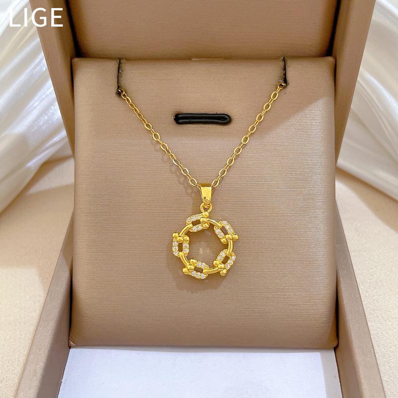 Personality Ring Rotating Zircon Light Luxury Temperament Gorgeous Full Diamond Necklace Female Versatile Clavicle Titanium Steel Chain