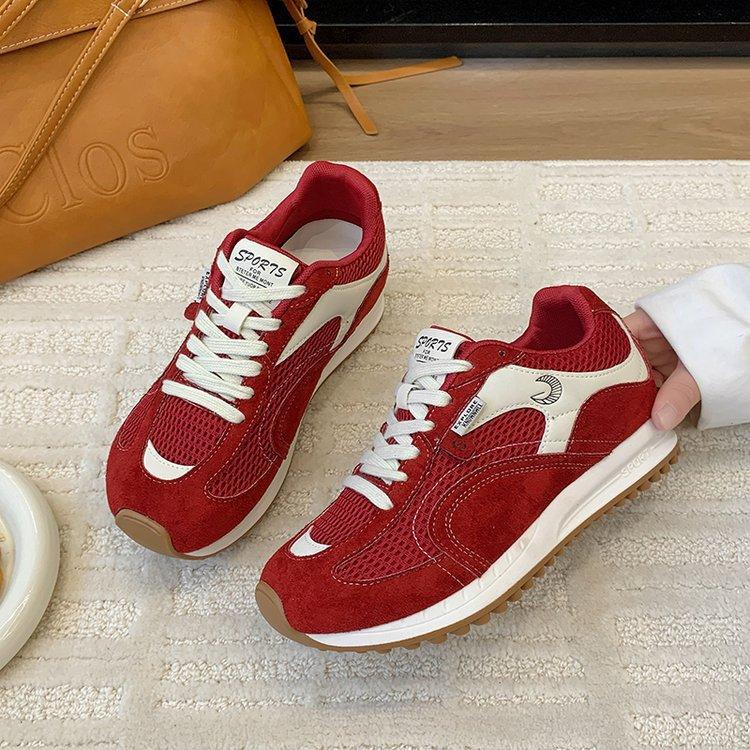 

Korean version 2025 new retro jogging German training shoes female panda black mesh breathable casual ins trendy sports shoes 40 красный