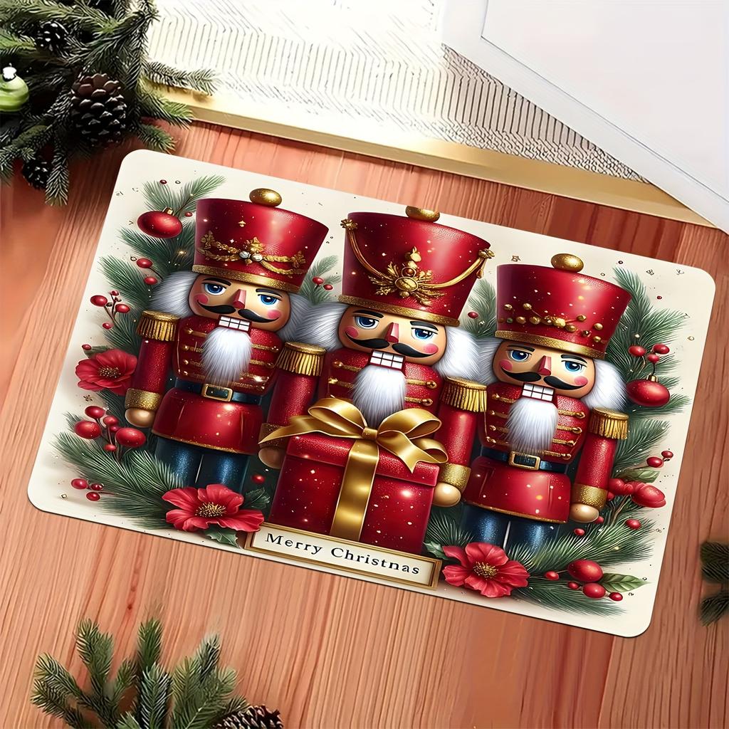 Nutcracker Soldier Christmas Welcome Mat, Machine Washable Non-Fading Rug for Indoor Outdoor Multi-Room Holiday Decor