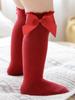 Girls' Princess Pink Knee-High Socks with Bow, Spring & Autumn Baby/Toddler Fit, Loose Cuff