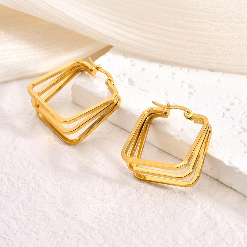 New European & American Titanium Steel Geometric Hoop Earrings: Multi-layer, High-end Design for Women