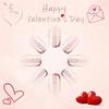 24 Pcs Short Square False Nail with Heart Artificial Nail Valentines Day Press On Nail French Tip Stick on Nail