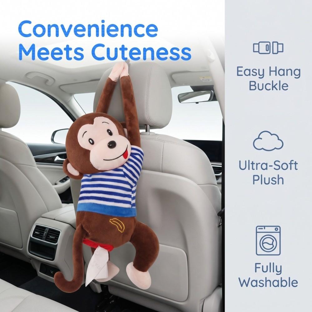 Plush, PP cotton Monkey Plush Tissue Box Car rear seat back tissue storage кофейный
