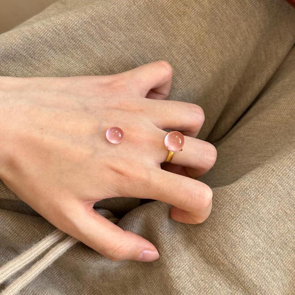 Xiaohongshu Hibiscus Pink Translucent Four-Claw Ring