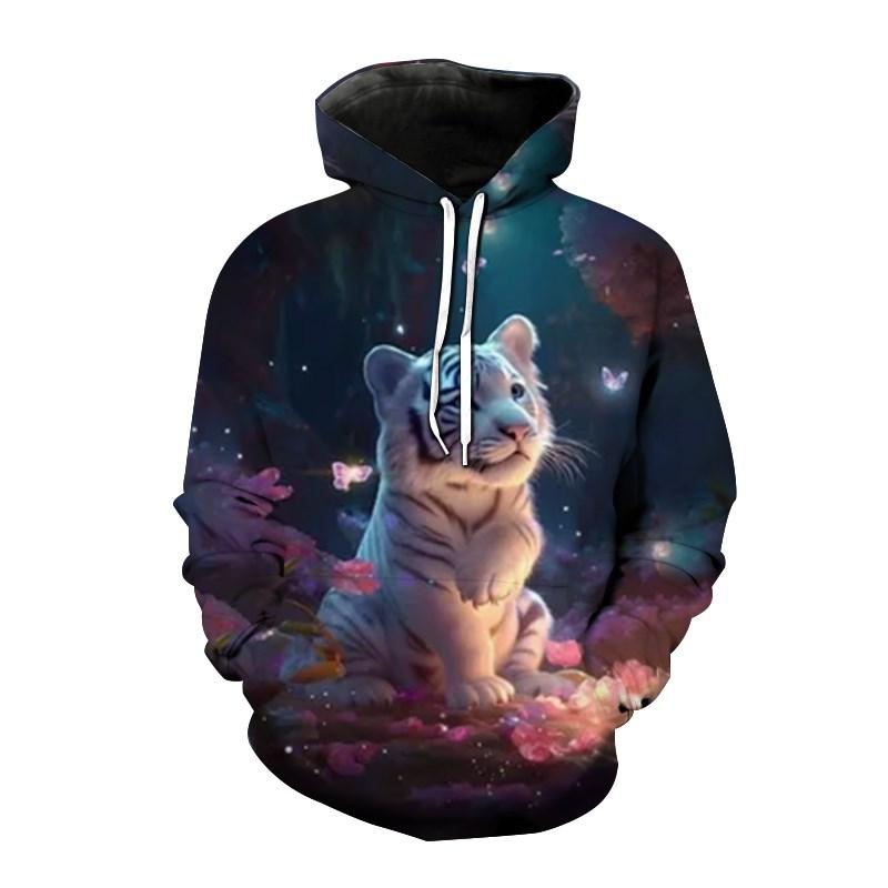Yeni moda Erkek kaplan desenli Sweatshirt 3D Baskılı cepli Bol Uzun Kollu Kapüşonlu Giyim