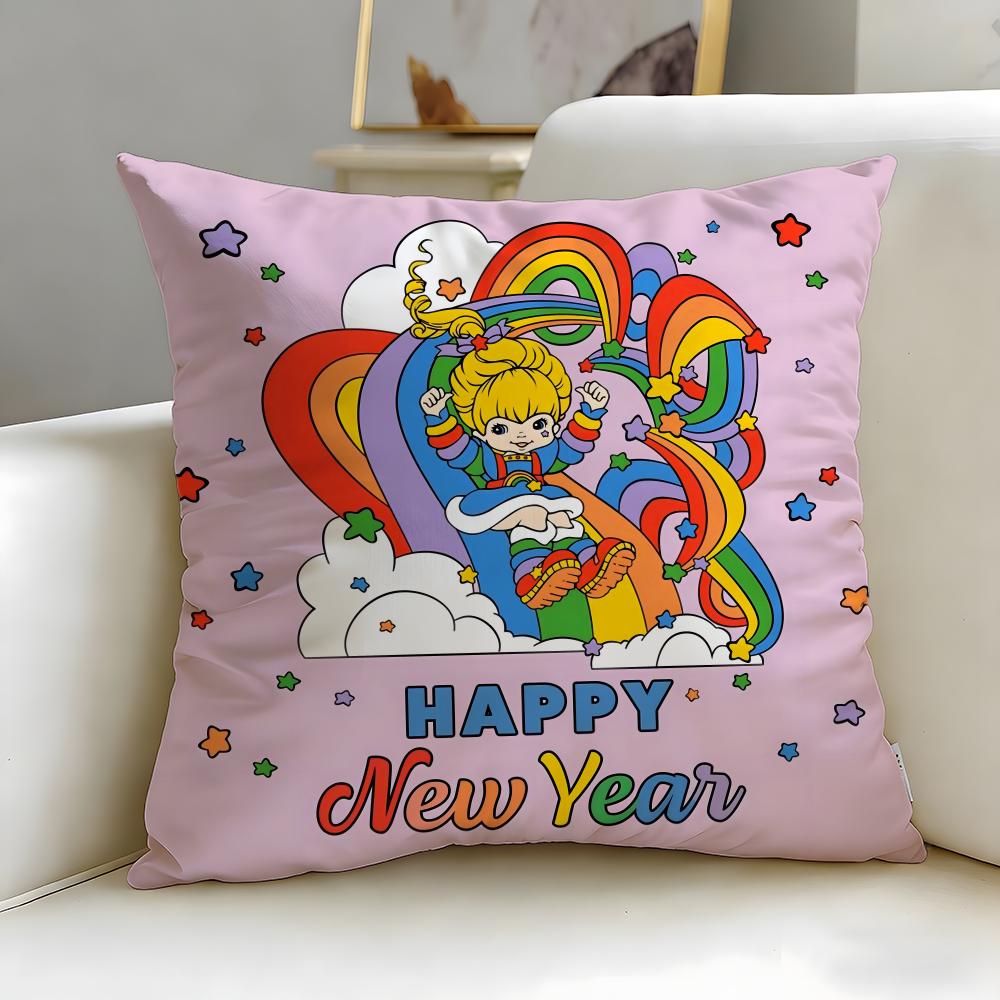 Classic Cartoon Rainbows Brite Cushion Cover Soft & Easy-Wash Pillow Case – Versatile for Couch, Bed, Travel and Office