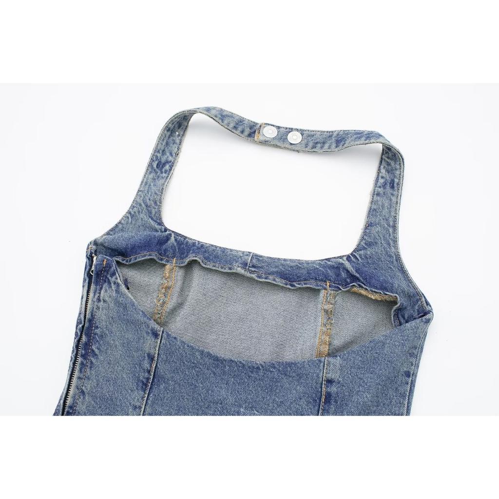 Women's Slingback Denim Mini Dress - Trendy Backless Design, Summer - Ready Fashion Halter Denim Skirt