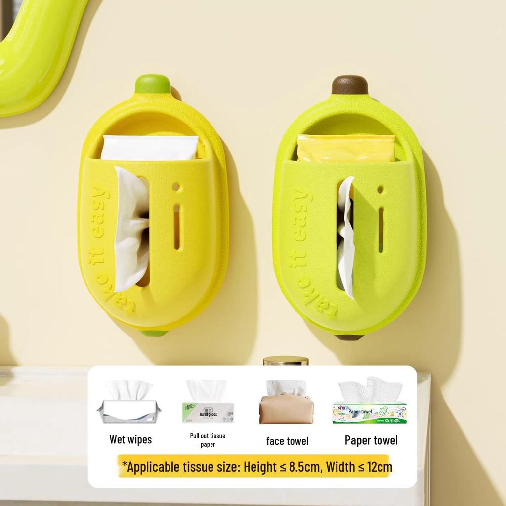 Waterproof Banana Suction Cup Tissue Box - Wall-Mounted, Punch-Free, for Home or Bathroom.