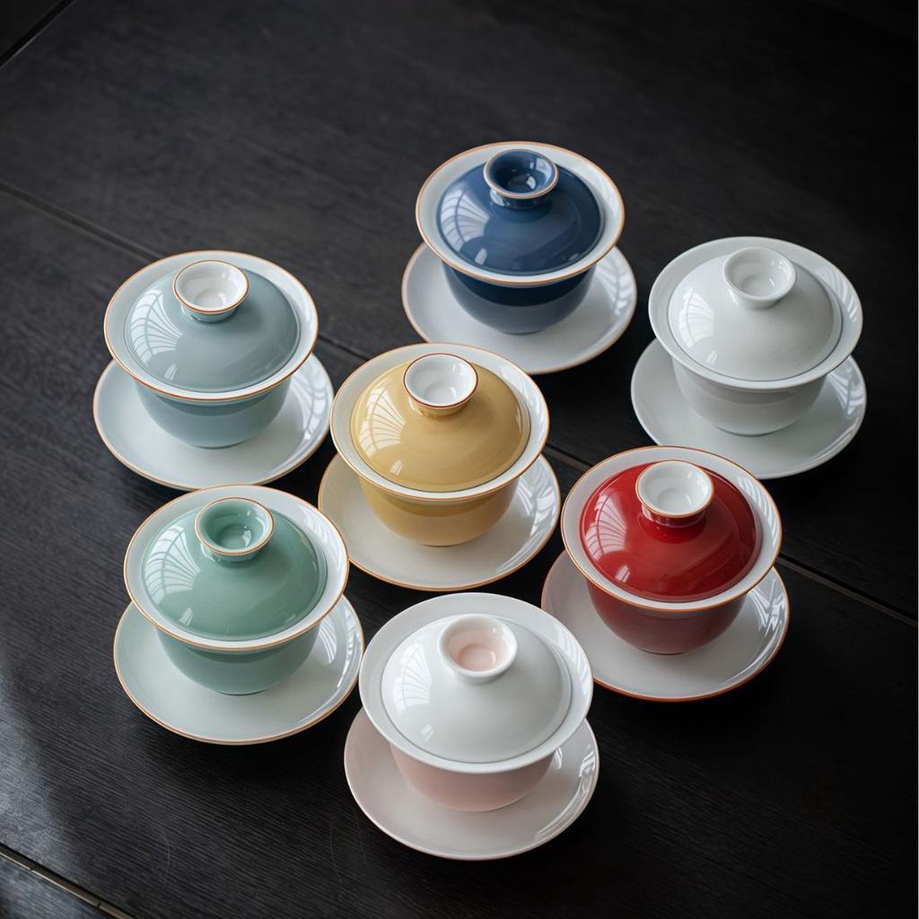 Ceramic Teacup White Porcelain Tea Tureen Handmade Solid Bowl Chinese Kung Fu Gongfu Gaiwan Retro Teaware Drinkware Tea Ceremony