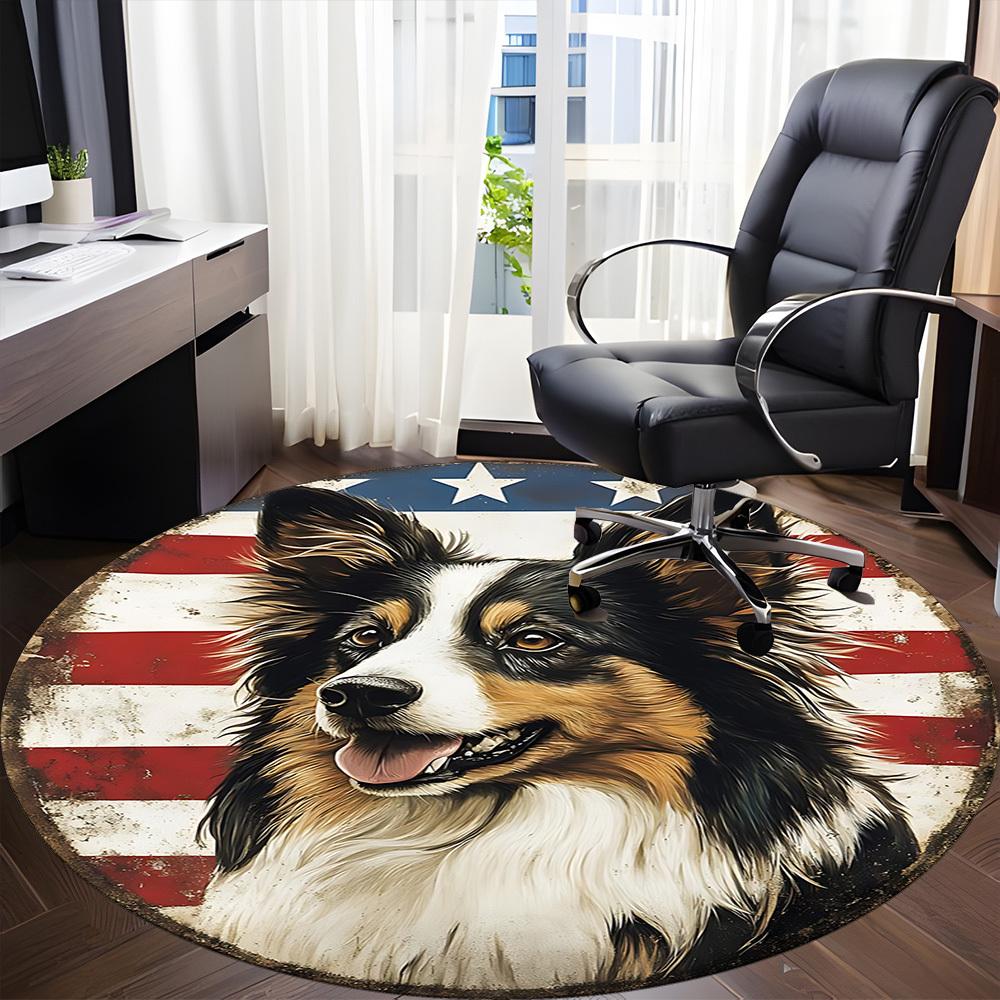 1PC Patriotic Dog Office Round Area Rug, Mat Suitable For Office, Under Office Chairs Bedroom Living Room Home Decor, Room Deco