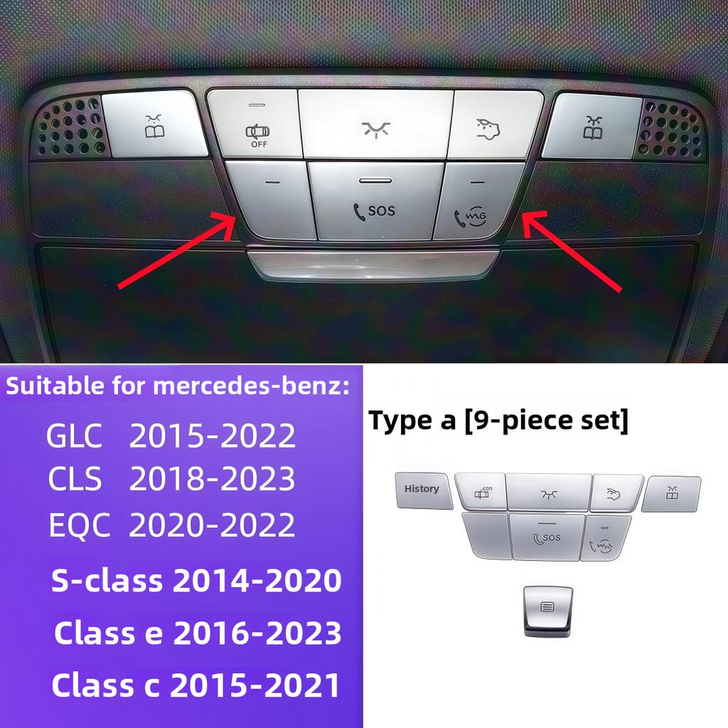 For Mercedes-Benz W205 C-Class W213 E-Class W222 S-Class X253 GLC Interior Modification Roof Reading Light Button Patch Trim Str