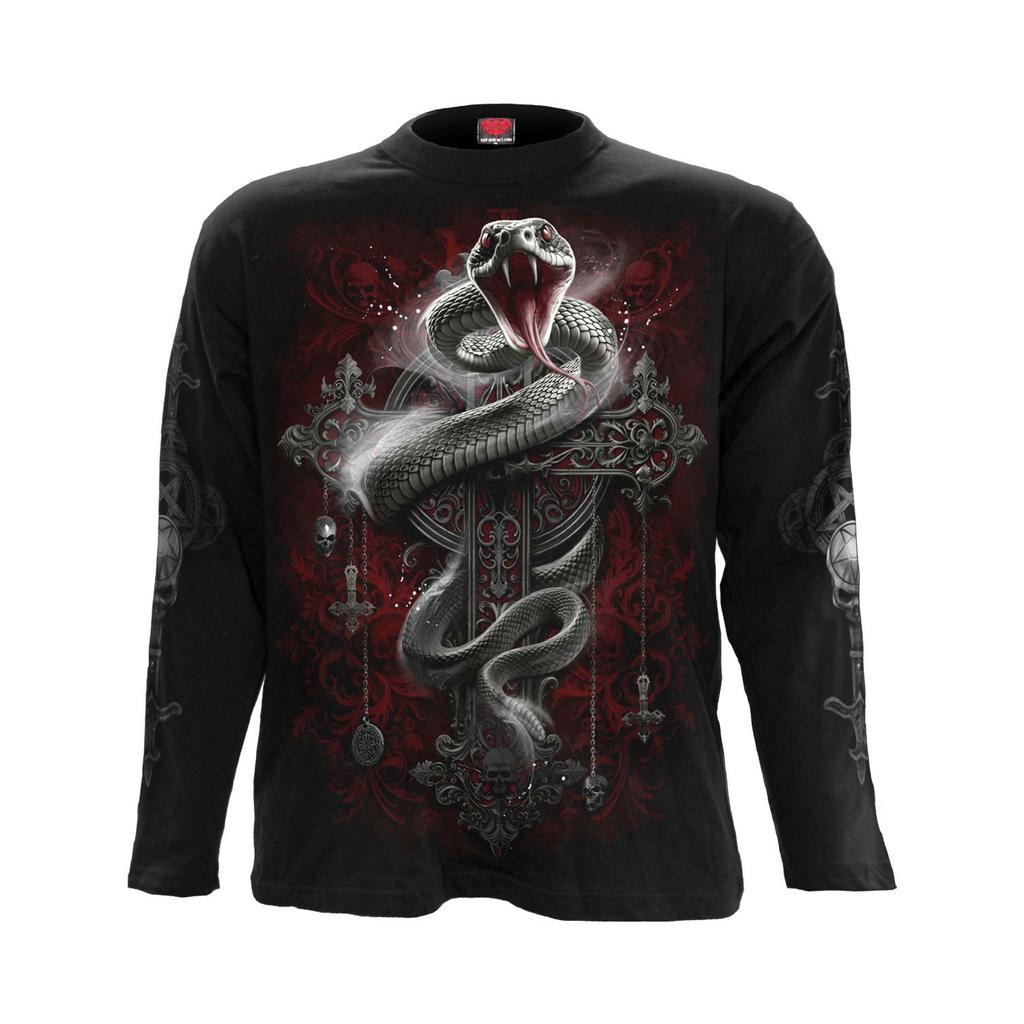 Spiral Direct Unisex Adult Gothic Serpent Back & Sleeve Print Long-Sleeved T-Shirt