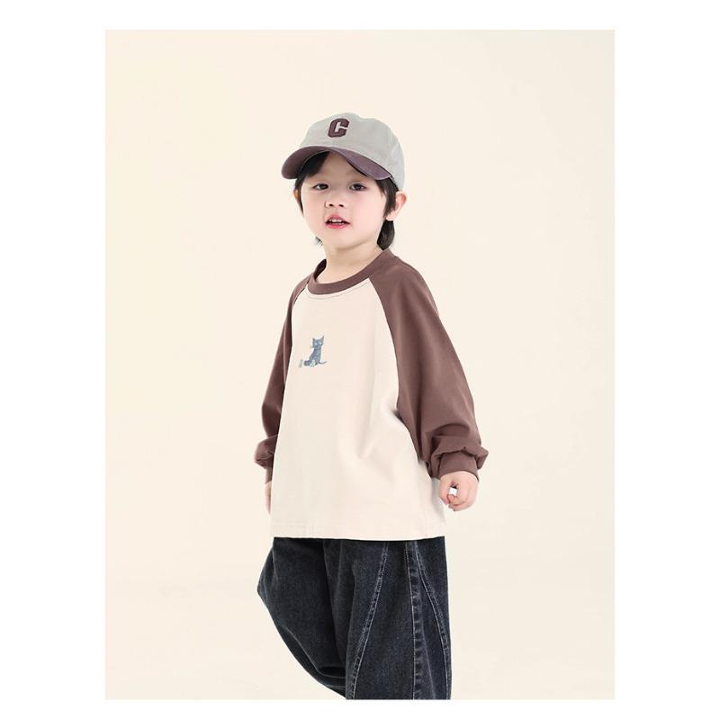 Boys Loose Long Sleeve Cotton T Shirt Raglan Sleeve Casual Kids Tops For Toddler Children