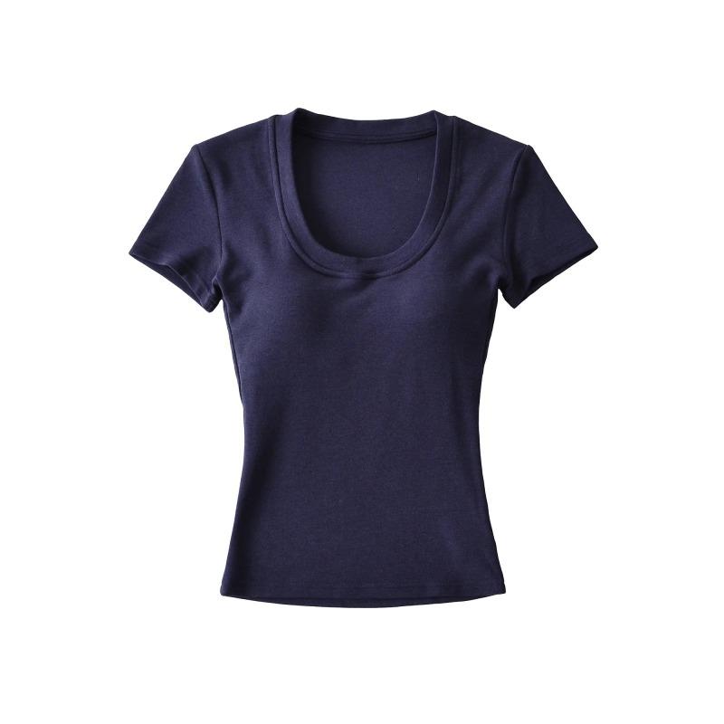 Spice girl u-neck short-sleeved t-shirt women's short with chest pad summer waist tight sexy t-shirt high waist bottoming shirt top