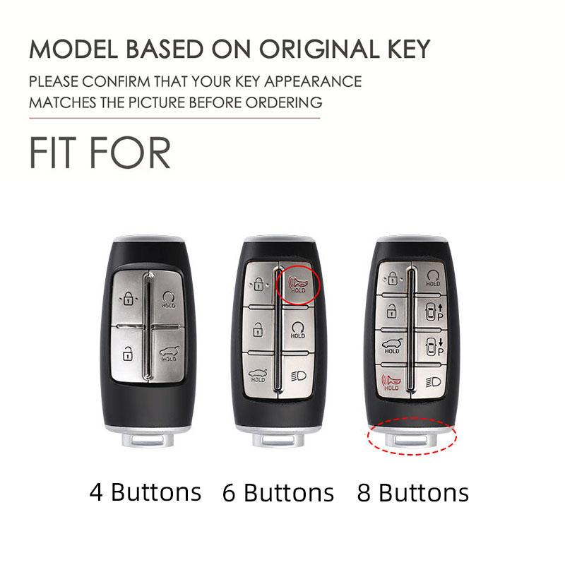 Top Grain Leather Key Cover for Genesis GV70 GV80 G90 - 4/6/8 Button Options w/ Metal Ring, Full Enclosed Anti-Scratch Protector