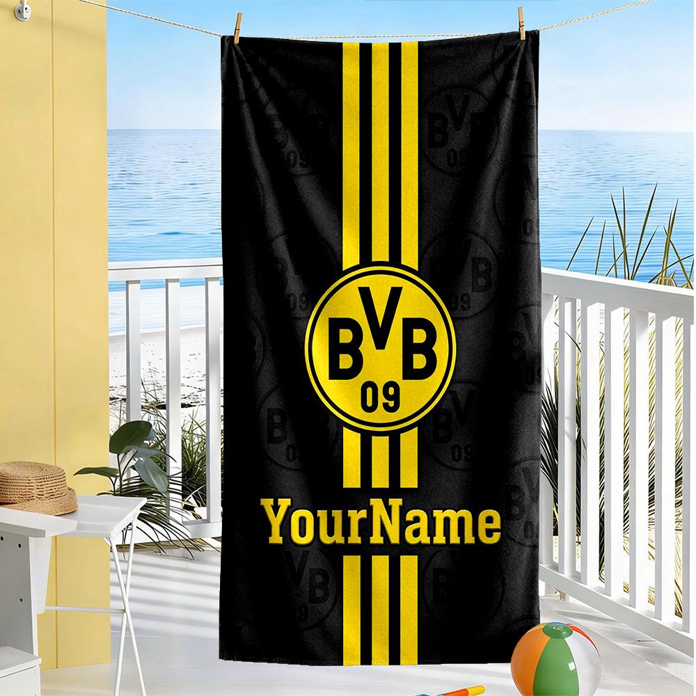 Borussia Dortmund Customize Text Beach Towel High Absorbency & Quick-Dry Ideal for Travel Outdoor Swim Pool Yoga Surf Camping Hiking Gym Gift Holiday