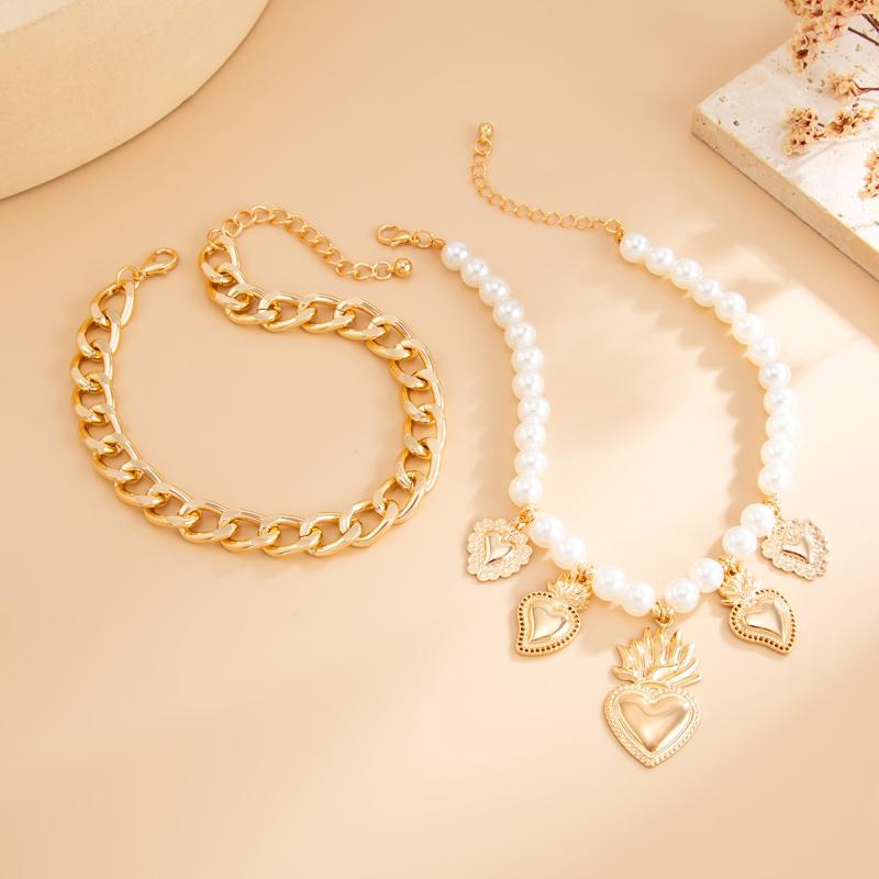 Personalized Metal Imitation Pearl Heart Chain  Foot Ankle Beach Party Jewelry For Women Girl Foot Bracelet Anklet Gifts