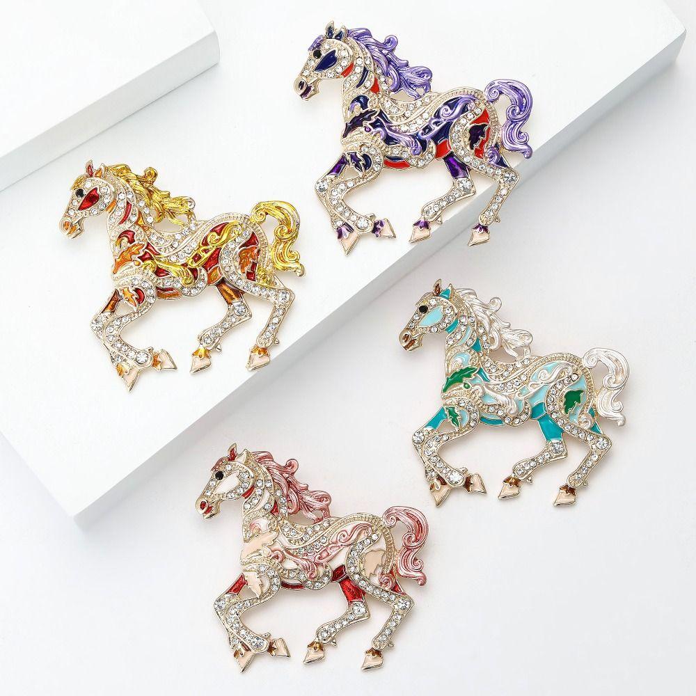 Crystal Enamel Horse Brooch Pin Metal New Year Horse Jewelry Zodiac Horse Brooch  New Year Gifts
