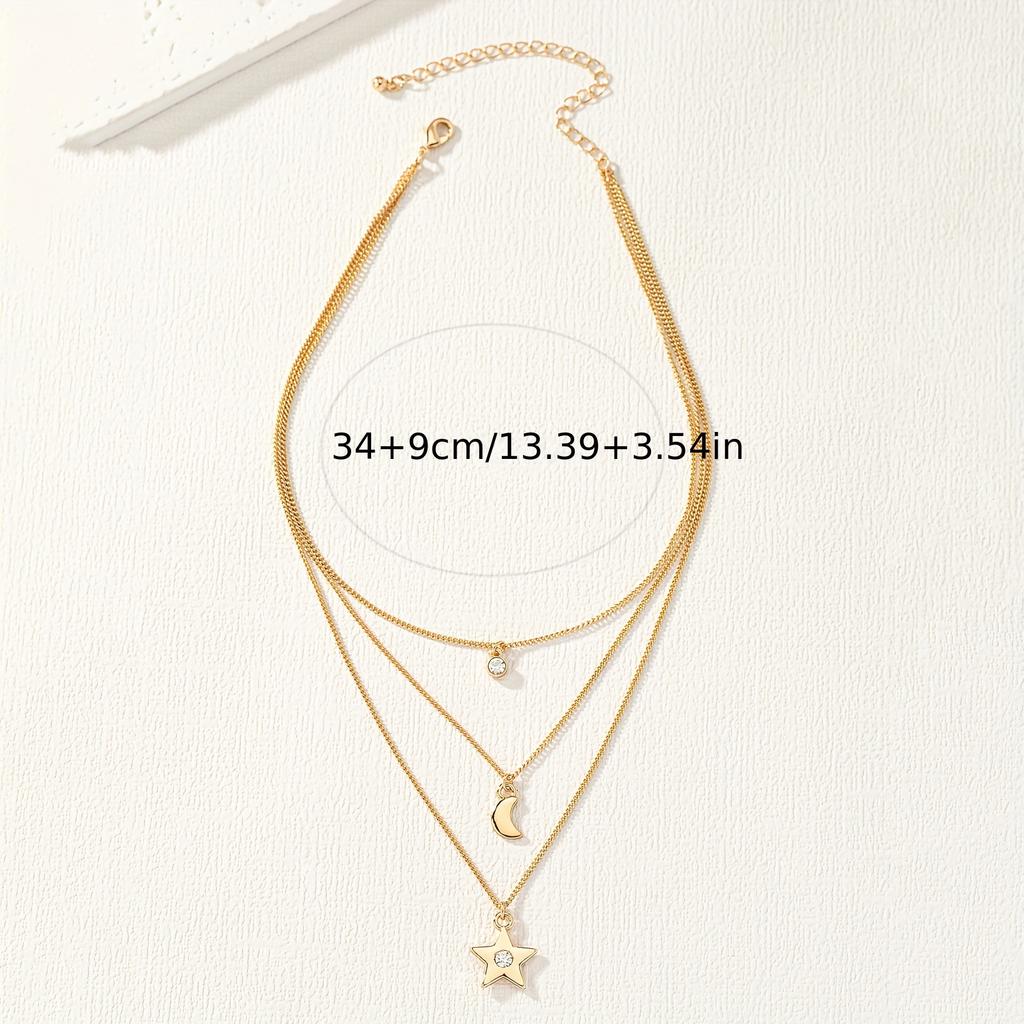 Stars, moons, gemstone pendants, three-layer necklaces, layered with layered temperament, elegant and fashionable commuter stars