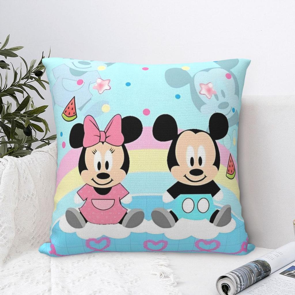 Kawaii Mickey Minnie Paar Kissenbezug, bedruckt, Polyester, Kissenbezug, Dekokissenbezug, Sitzkissenbezug, Reißverschluss, 40 x 40 cm