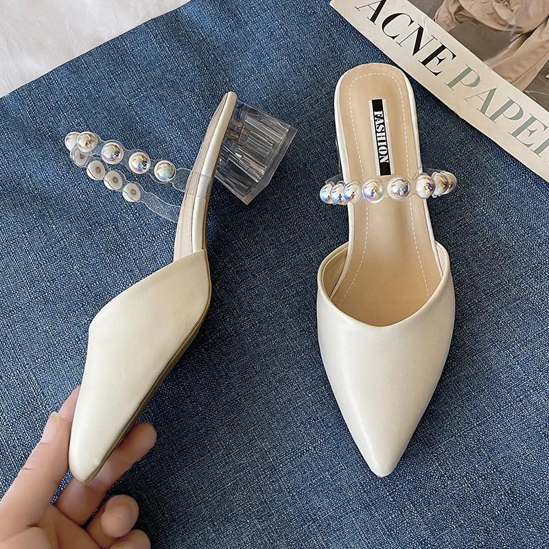 

Модная женская обувь Мюли с острым носком на 2025 год Тонкий каблук Шлепанцы Мягкий бежевый Цвет Каблуки Слайды Мода Новинка Комфорт 35 бежевый