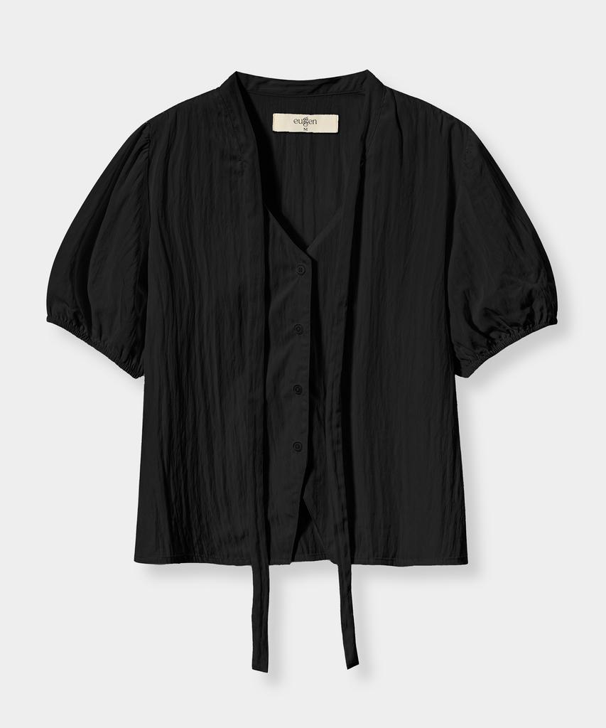 Yujen Soft Tie Button Blouse_Black