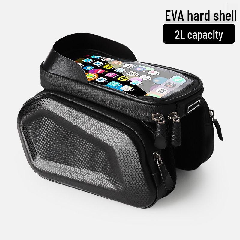 Hard Shell Waterproof Bicycle Beam Bag with Phone Holder - Large Capacity, Double-Sided for Mountain & Road Bikes. Hard Shell Bag