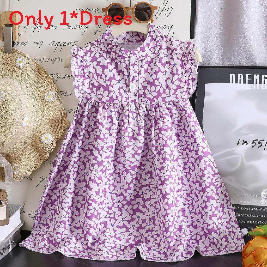 Korean Style Girl Summer Floral A Line Dress With Soft Fabric For Toddler Girls