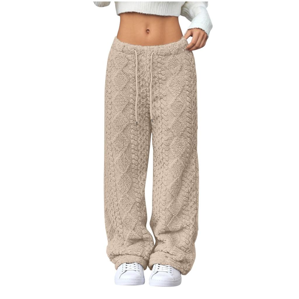 Women's Fashionable Loose-Fit Trousers Sporty Fleece-Lined Solid-Colour Long Trousers