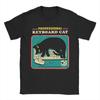 Funny Cat Playing Computer Games Keyboard T-Shirt for Men Round Collar Cotton T Shirt Short Sleeve Tee Shirt Printed Tops