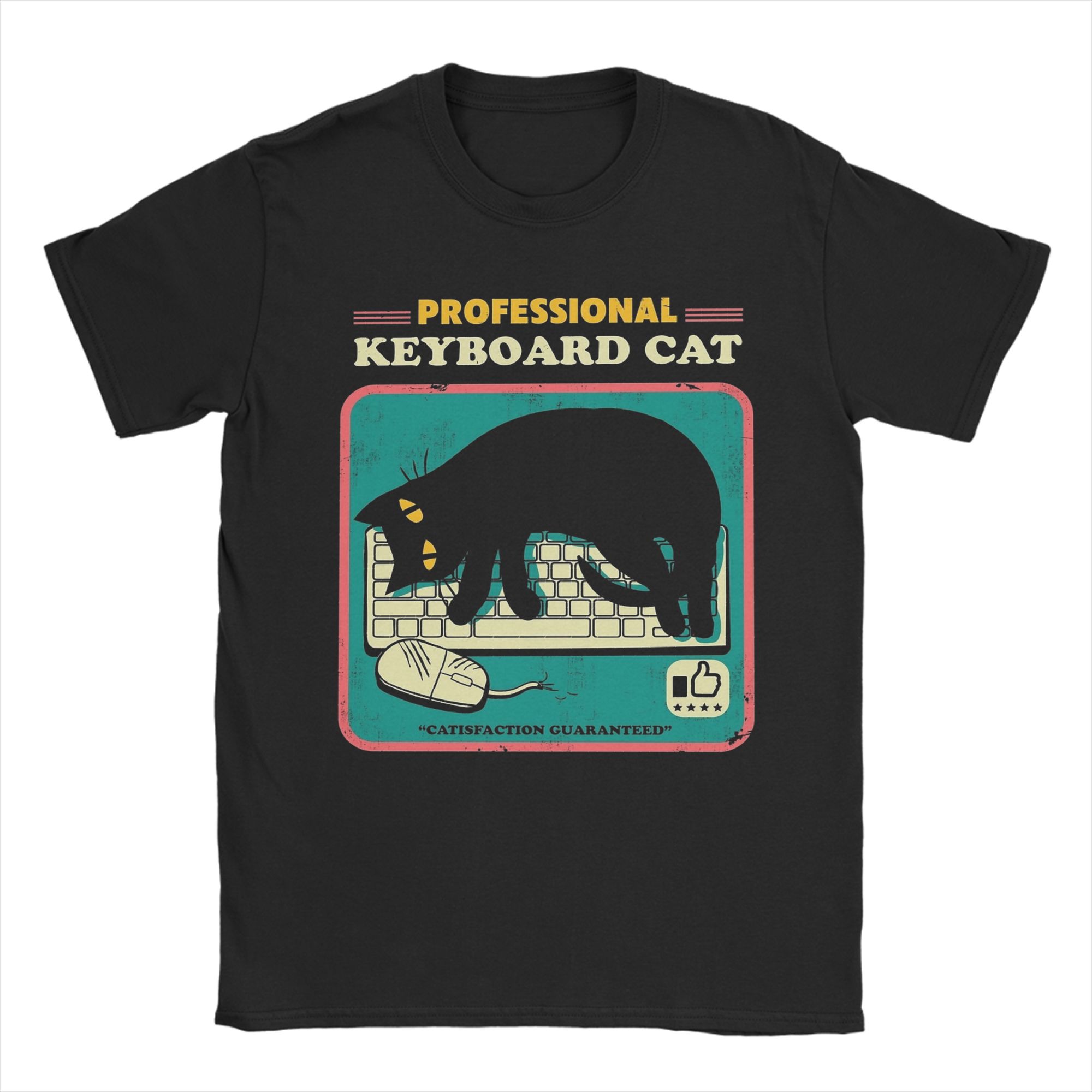

Funny Cat Playing Computer Games Keyboard T-Shirt for Men Round Collar Cotton T Shirt Short Sleeve Tee Shirt Printed Tops 5XL різнокольоровий
