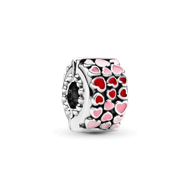 Pandora Enamel Love Heart-Free Silicone Fixing Buckle 925 Silver Jewelry Accessories Women's Style 796594ENMX