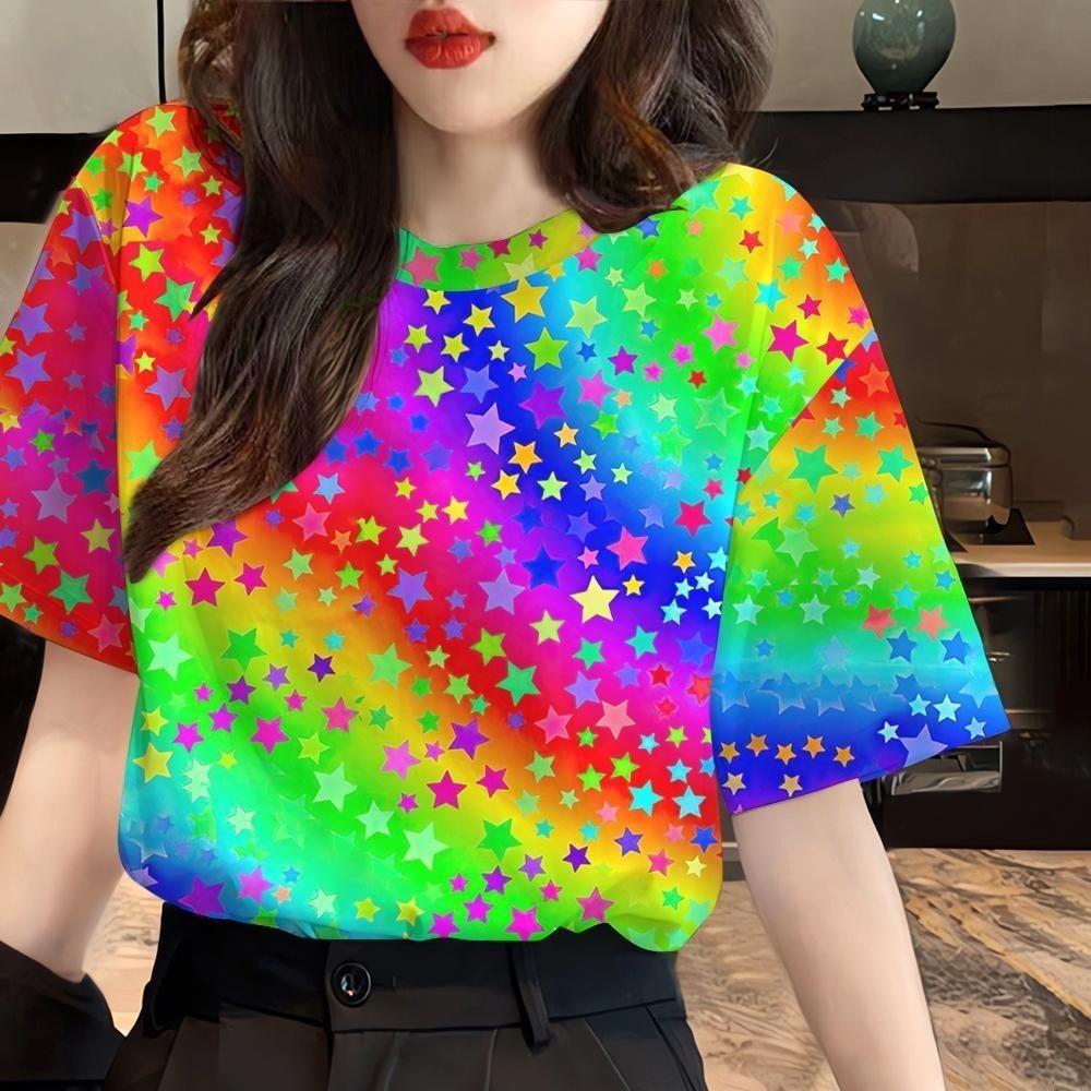 

Rainbow Tie Dyeing Printed T-shirt for Water Splashing Festival - Women s Short Sleeve XS