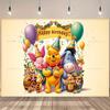Happy Birthday Party Winnie the Pooh Backdrop Newborn 1st Birthday Photography Background Decor Baby Shower Photo Booth Banner