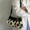 Retro Polka Dot Shoulder Bag Wooden Button Decor Handbag Pleated Design Soft Dumpling Bag Striped Pattern Casual Commuter Bag