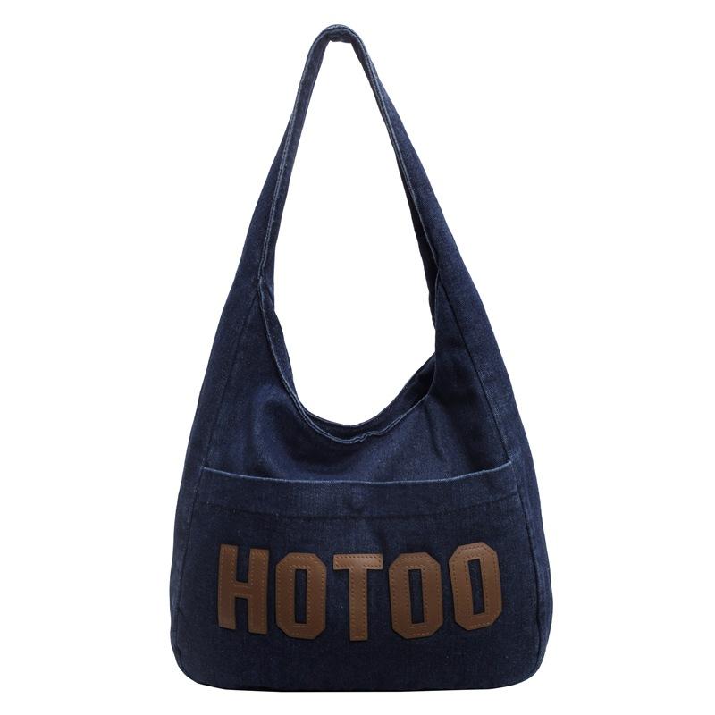 

Denim Bag Large-capacity Women s Bag 2026 New Casual Letter Contrasting Shoulder Bag Korean Version Niche Underarm Bag темно-синий