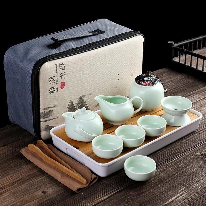 Customize Chinese Kung Fu Teaset Ceramic Portable Teapot Set Outdoor Travel Gaiwan Tea Cups of Tea Ceremony Teacup Fine Gifts