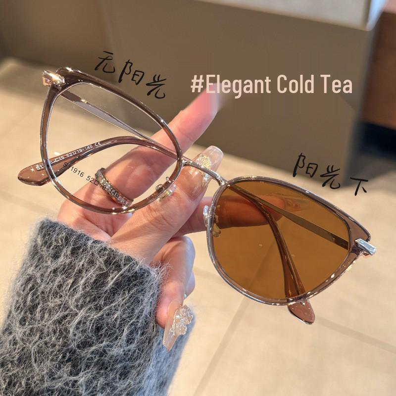 

Ретро корейские фотохромные оправы для очков «кошачий глаз» с линзами HD без диоптрий Photochromic Plano Lens