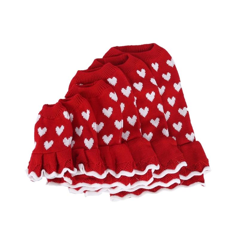 Valentines Day Pet Sweater Dress for Small Dogs All Size Cats Heart Pattern Designs Knitdress Turtleneck Knitwear