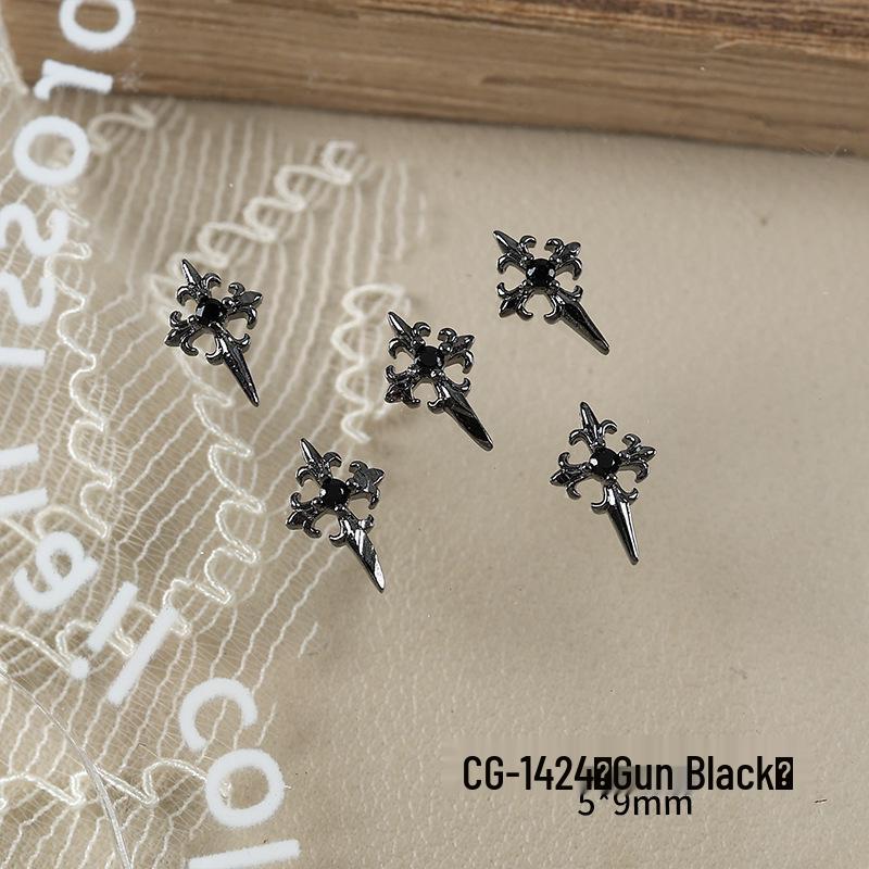 Luxury Zirconia Rhinestone Cross Nail Art Decorations - Dark Retro Style Press-on Nails