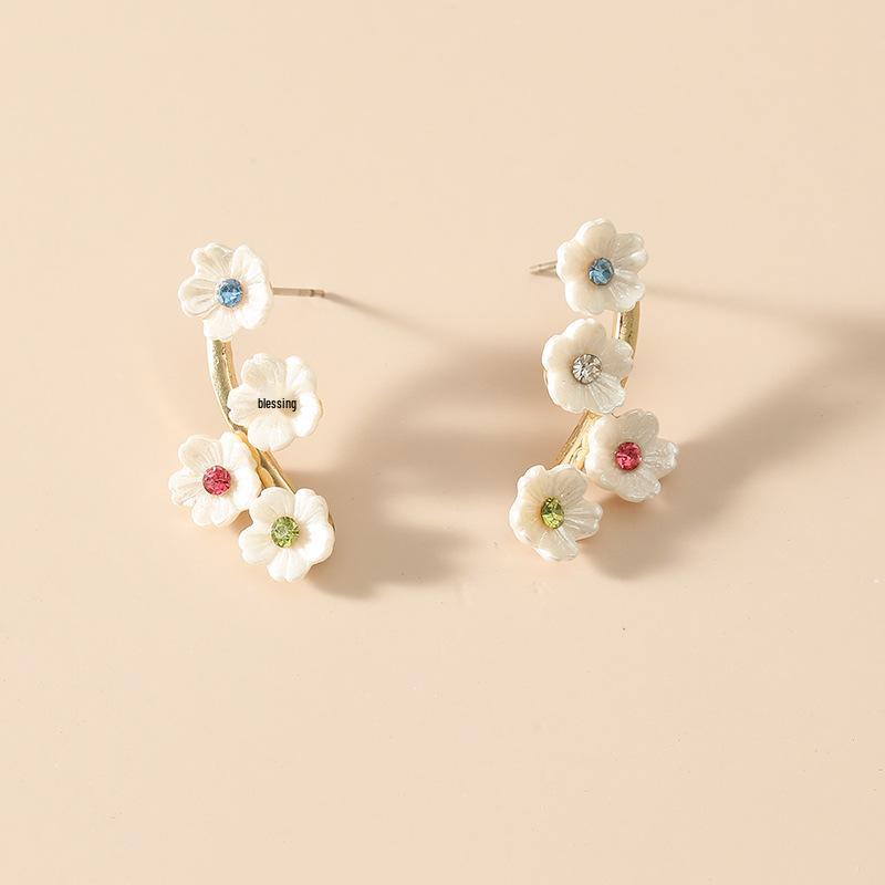 Korean Style Retro Rhinestone Metal Stud Earrings