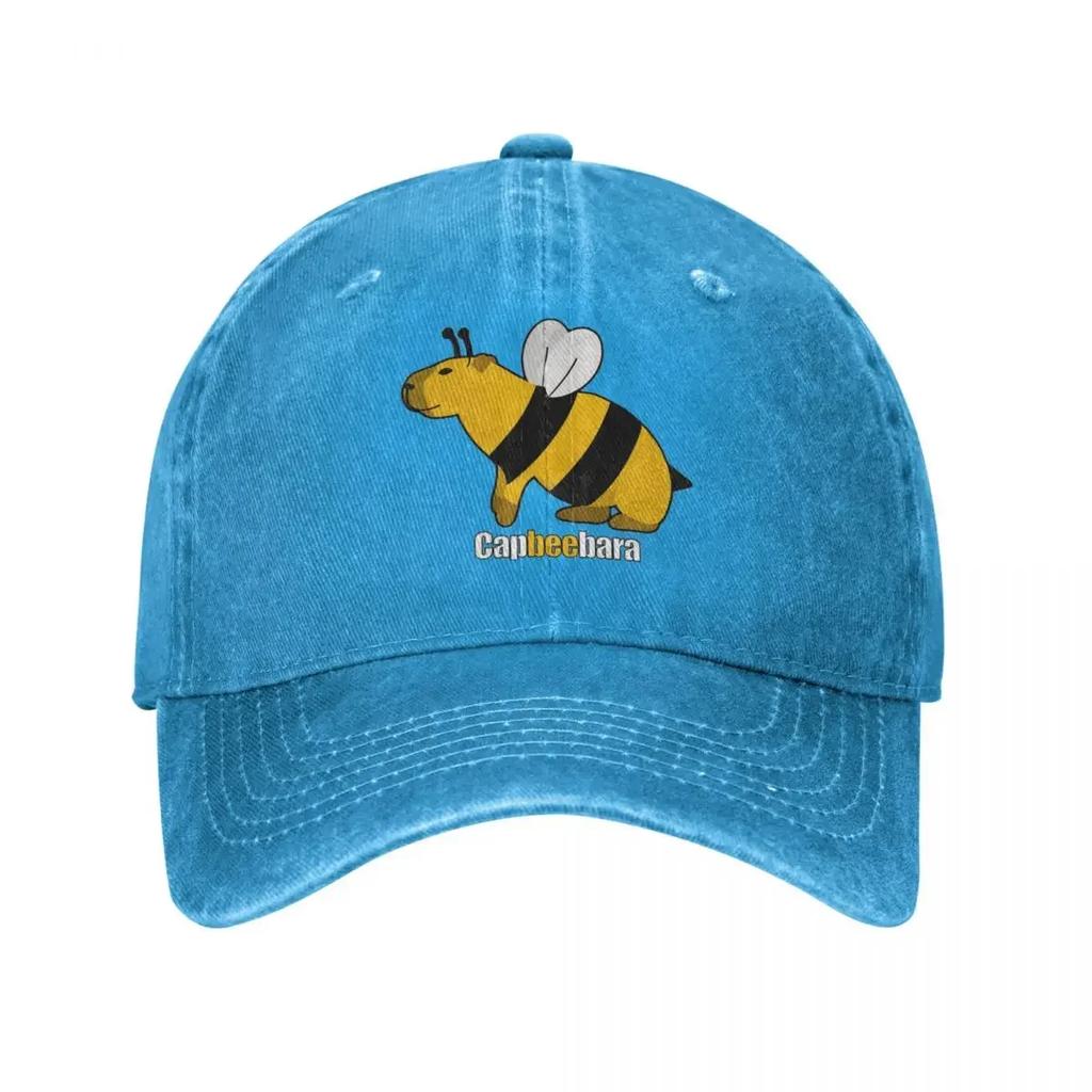 Fashion Capybara Bee Baseball Caps Unisex Distressed Denim Sun Cap Parody Capybaras All Seasons Travel Adjustable Caps Hat