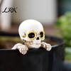 Funny Skull Garden Statues Skeleton Flower Pot Hugger, Resin Planter Statue with Eyes, Mini Creative Yard Art Flowerpot Ornament for Halloween
