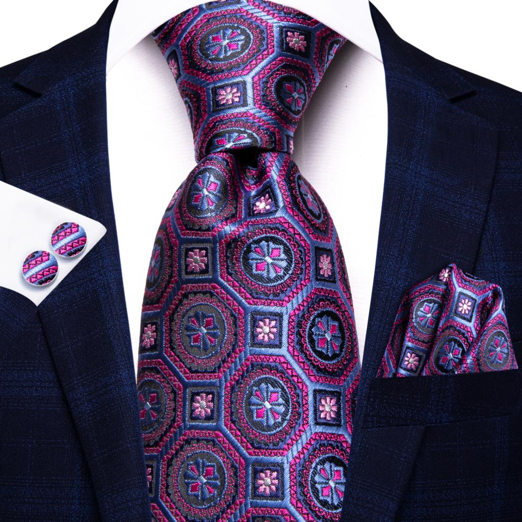Hi-Tie Viola Unito Paisley Seta Cravatta da Matrimonio per Uomo Design Novità Fazzoletto Gemelli Regalo Set Cravatta Uomo Festa Business Dropshipping