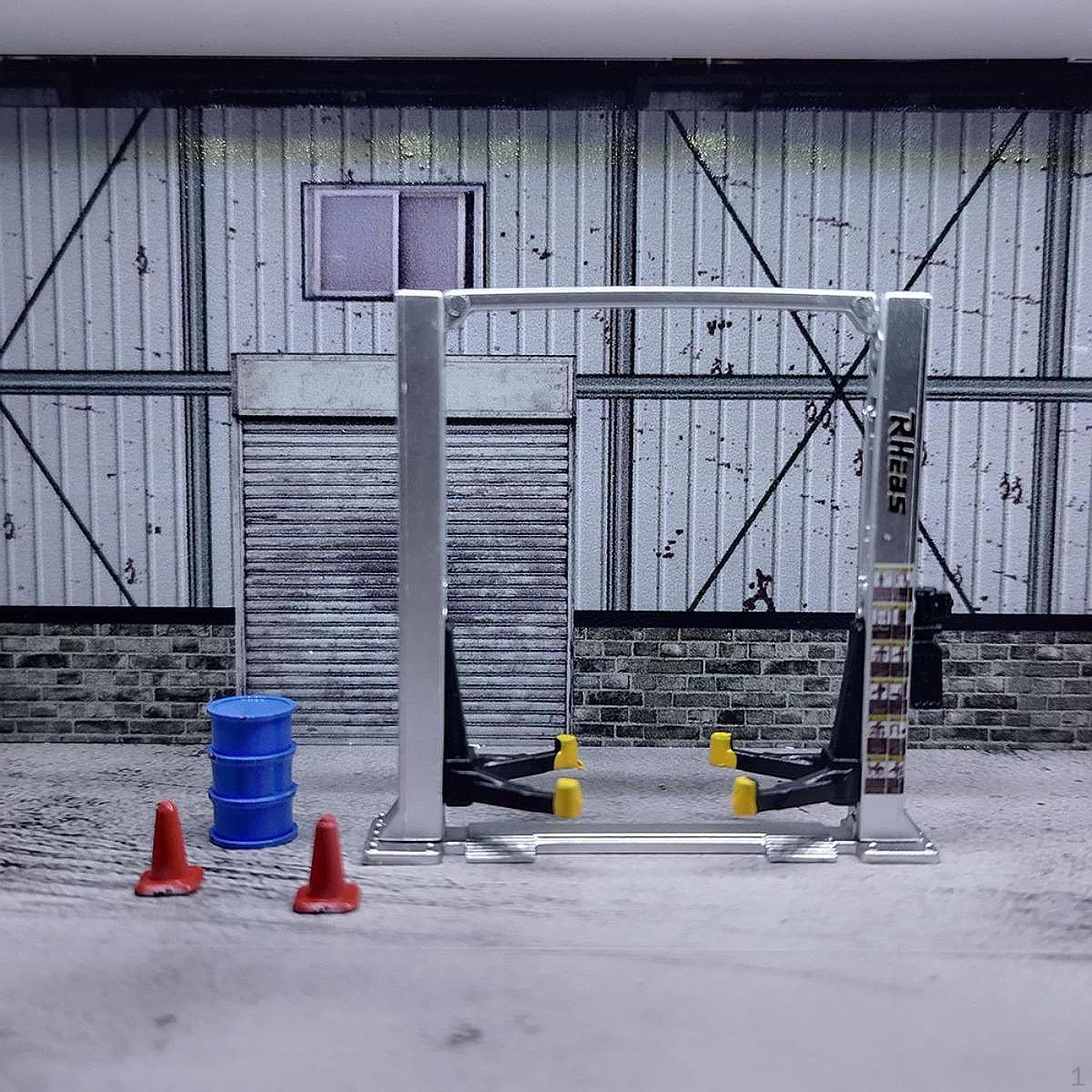 

1/64 Auto Shop Diorama Tools with Oil Drum And Gantry for Workshop Use Argent Lift