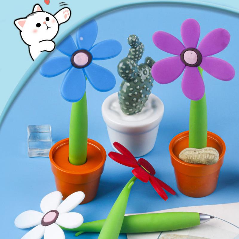 1 Piece Potted Plants Sunflower Ballpoint Pen Cute Kawaii Stationery Office School Supplies Creative Gift Funny