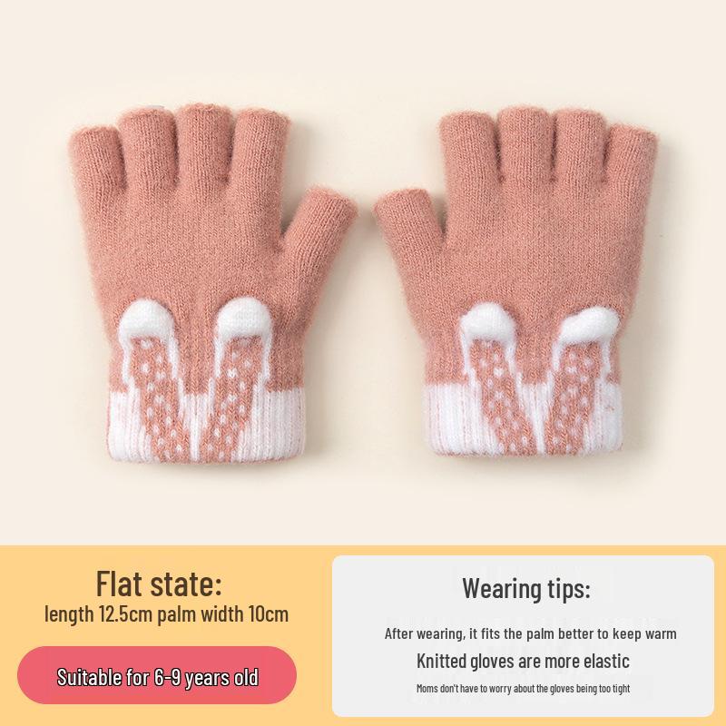 Kids' Cute Flip-Top Fingerless Fox Gloves - Warm Cartoon Design for Autumn and Winter