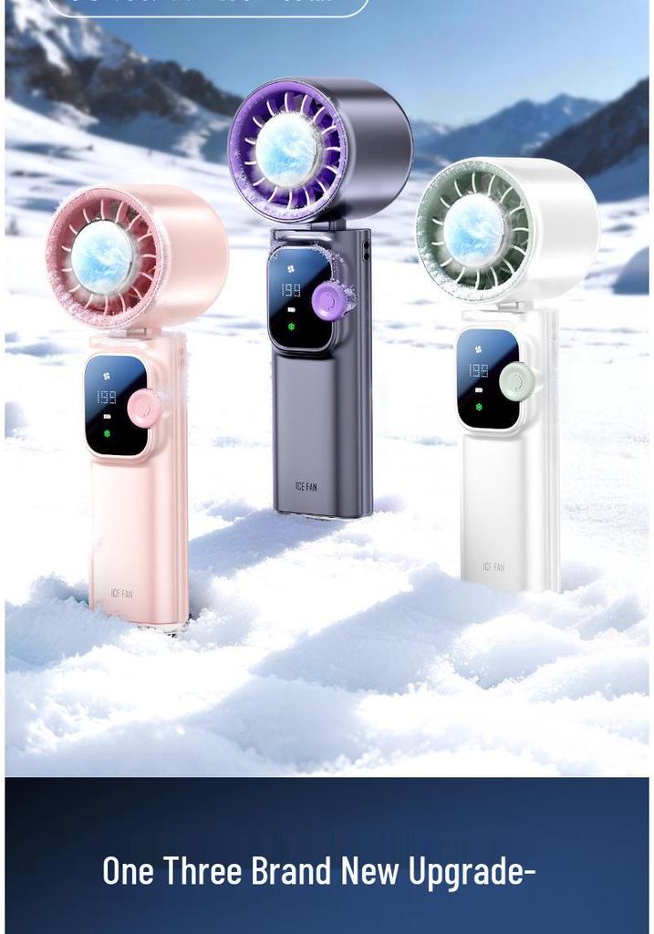 Portable High-Speed Cooling Handheld Fan with Strong Airflow, Long Battery Life, Foldable Neck, Digital Display, and Ice Pack Feature