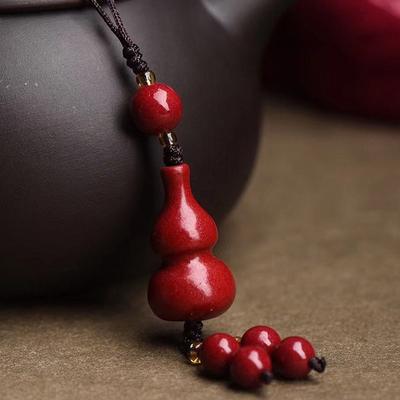 Diy Decoration Handmade Chinese Cinnabar Gourd Key Chain For Bags Mobile Phones  Unisex Pendant Gift