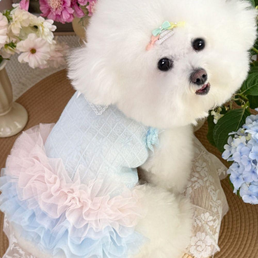 Lace Bow Pet Mesh Dress Cute Pet Clothes Fashion Dog Princess Skirt  Spring Summer